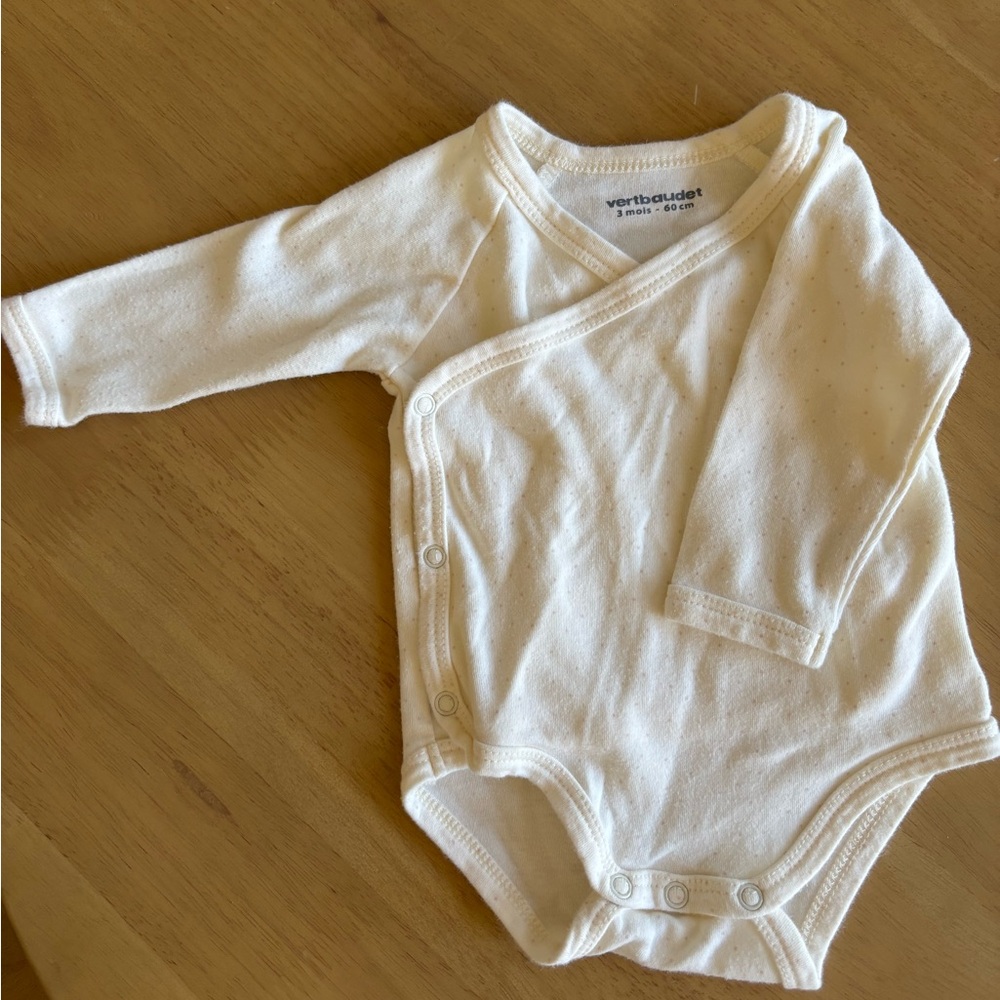 White Long-Sleeve Baby One-Piece Kimono Style